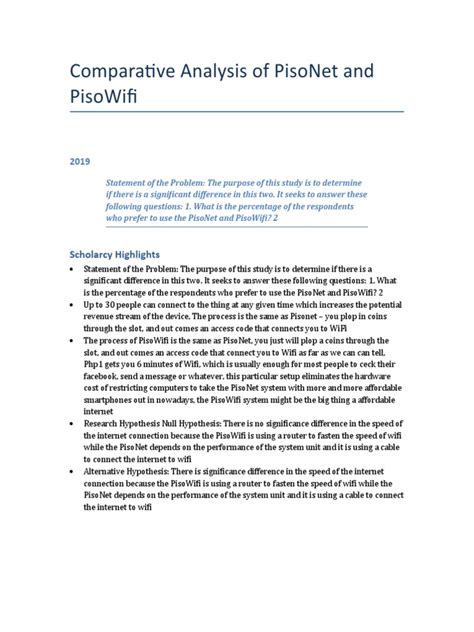 Comparative Analysis of PisoNet and PisoWifi .
